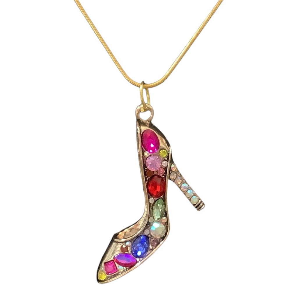 Colorful Sparkling High Heel Fashion Pendant Necklace. NWT